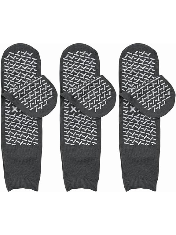 3 Pairs of Double Tread Non-Skid XX-Large Comfort Safety Socks, Grey