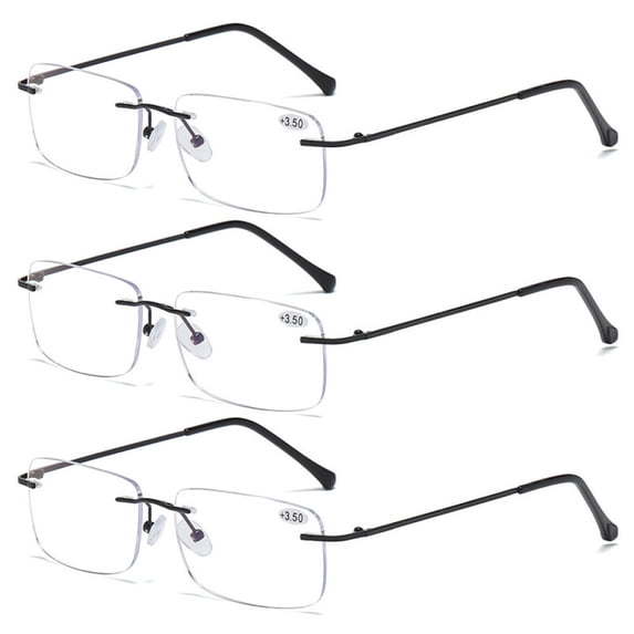 3 Pairs of Frameless BIFOCAL Black Reading Glasses 2.00 for Men and Women, Rectangle Presbyopic glasses, Rimless Blue Light Blocking Readers +2.00