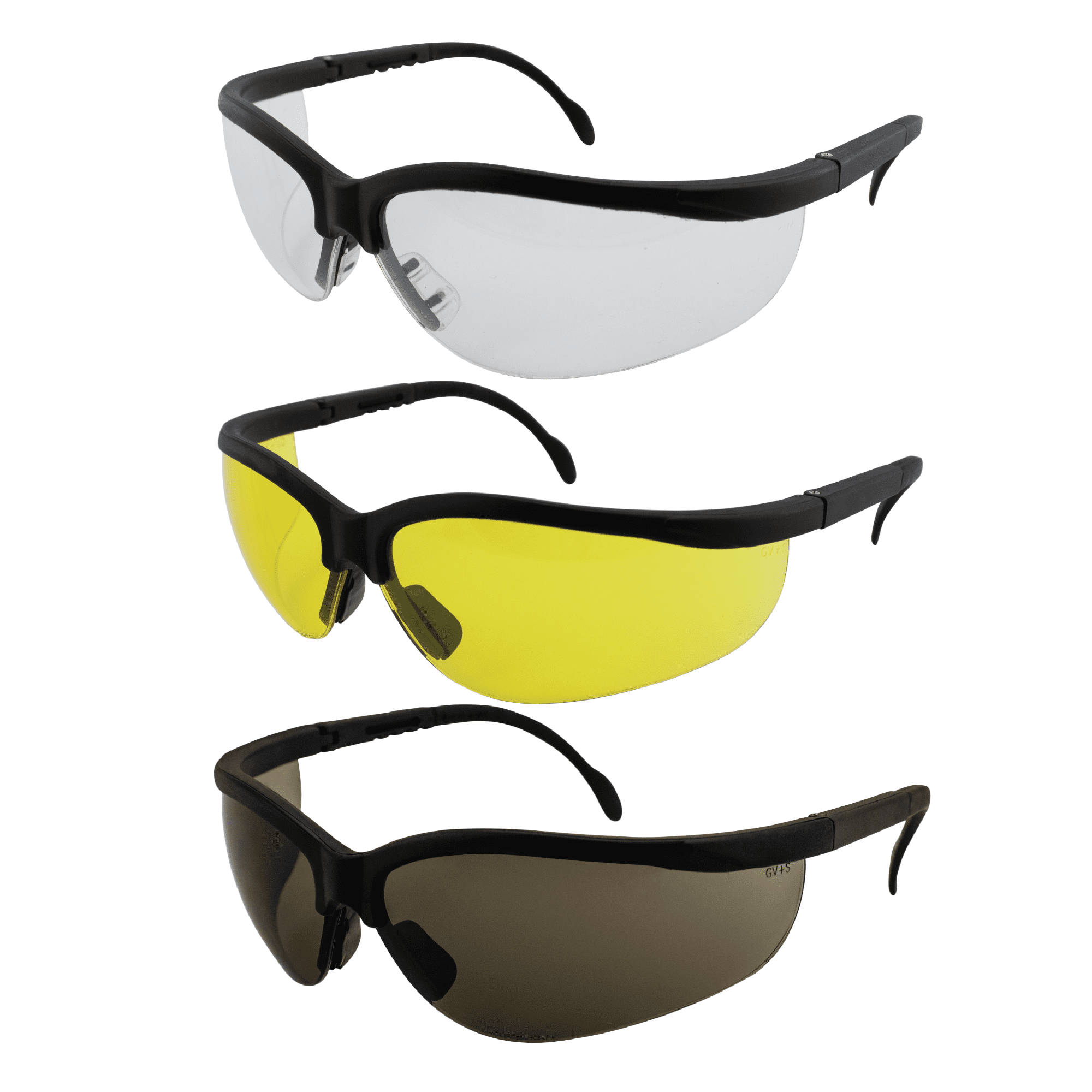 3 Pairs of Global Vision Blue Moon Safety Glasses Black Half Frame Clear Smoke Yellow Lenses