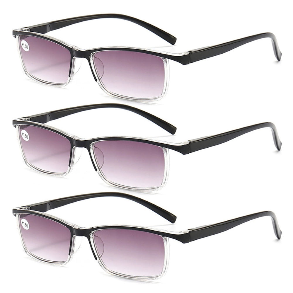 3 Pairs of Gradient Gray Reading Glasses 4.00 TR90 Fashion Black Presbyopic Sunglasses for Women and Men, Spring Hinge Rectangle Readers +4.00