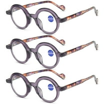 3 Pairs of Gray Purple Frame Floral Temple Classic Round Blue Light Blocking Reading Glasses 1.00 Stylish Trendy Readers 1.00 for Women Men