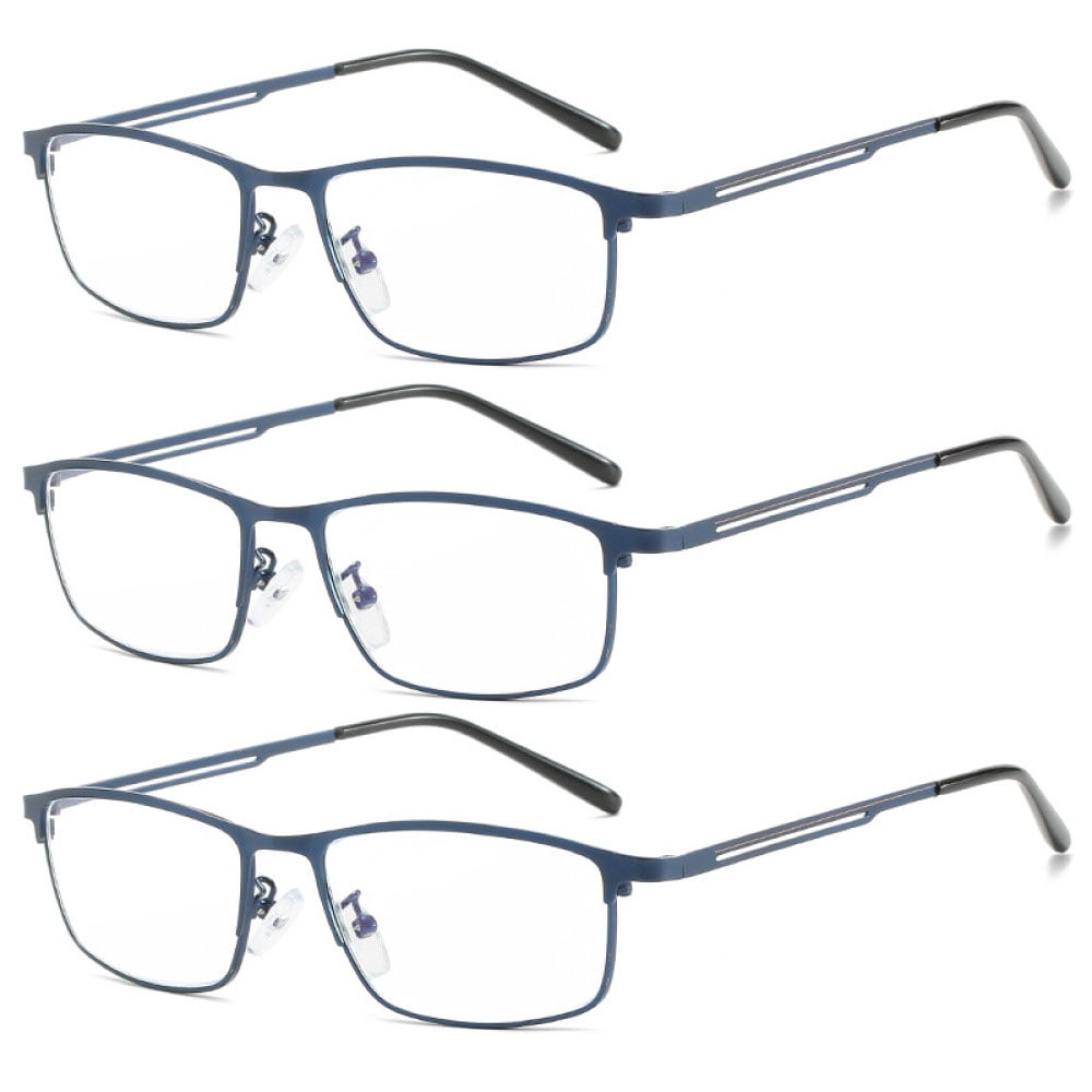 3 Pairs of Men Anti-Blue Light Blue Presbyopic Glasses Metal Reading Glasses, Women Business Classic Rimmed Rectangle Stainless Steel Readers +3,50