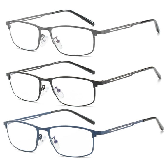 3 Pairs of Men Anti-Blue Light Presbyopic Glasses Metal Reading Glasses, Women Business Classic Rimmed Rectangle Stainless Steel Readers +1,00