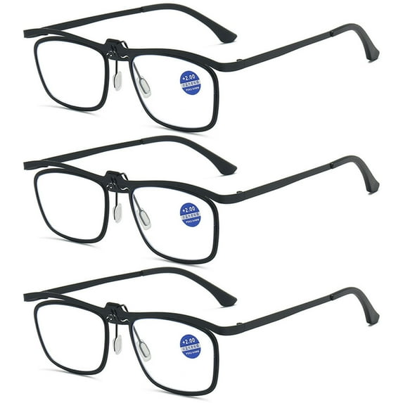 3 Pairs of Men Black Business Anti-blue Light Reading Gasses 1.00 Folding Flip-up Square Metal Readers +1.00