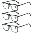 thumbnail image 1 of 3 Pairs of Men Black Business Anti-blue Light Reading Gasses 4.00 Folding Flip-up Square Metal Readers +4.00, 1 of 5