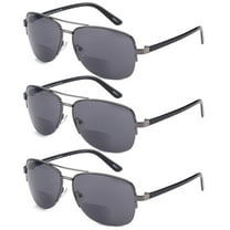 3 Pairs of Men Half Rimless Bifocal Reading Glasses 1.00 Classic Gunmetal Metal Readers Tinted Gray Sunglasses 1.00 Strength