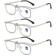 thumbnail image 1 of 3 Pairs of Men Silver Business Anti-blue Light Reading Gasses 1.00 Folding Flip-up Square Metal Readers +1.00, 1 of 7