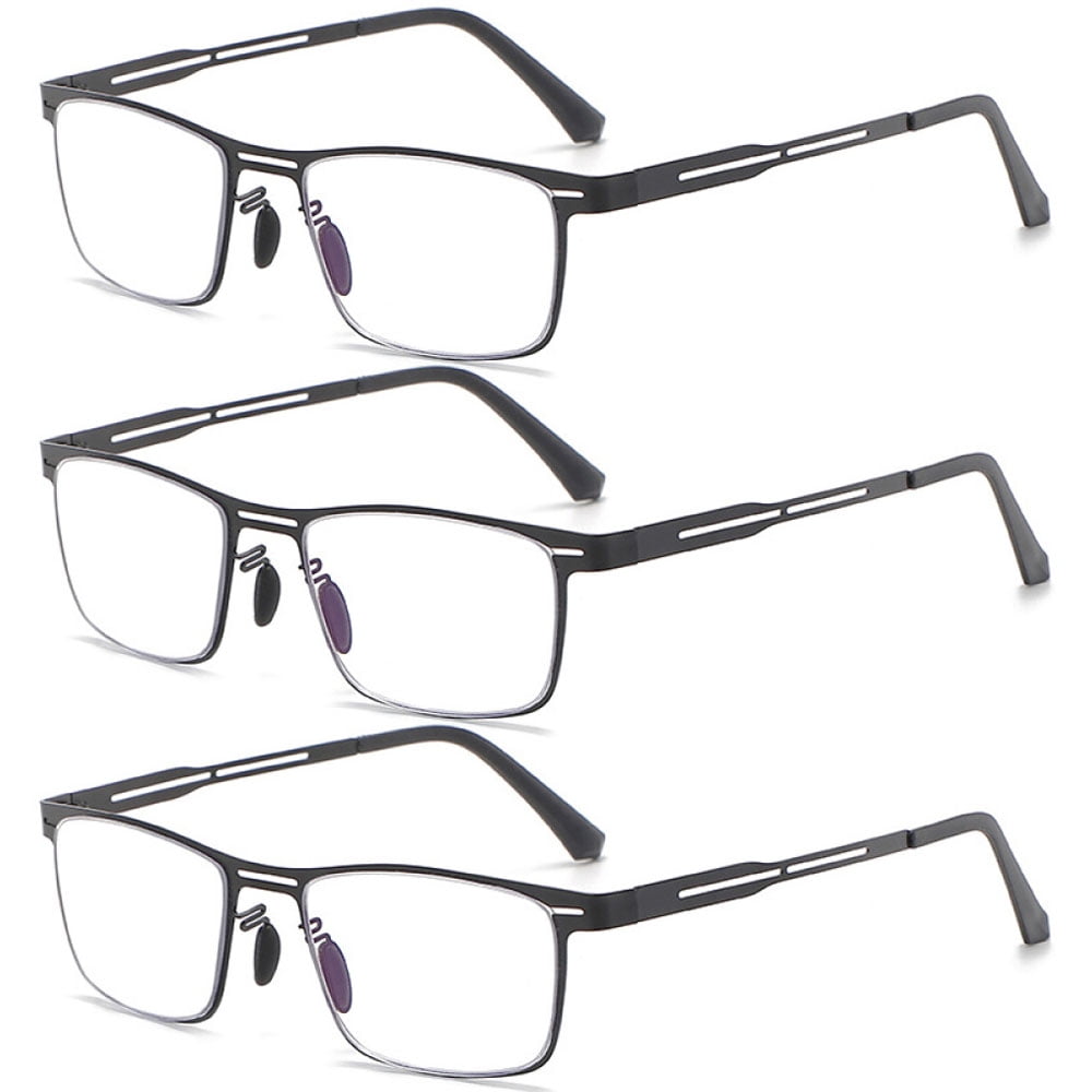 3 Pairs of Men's Anti-blue Light Rectangle Black Reading Glasses 4.00 Presbyopic Glasses Metal Trendy Business Readers +4.00