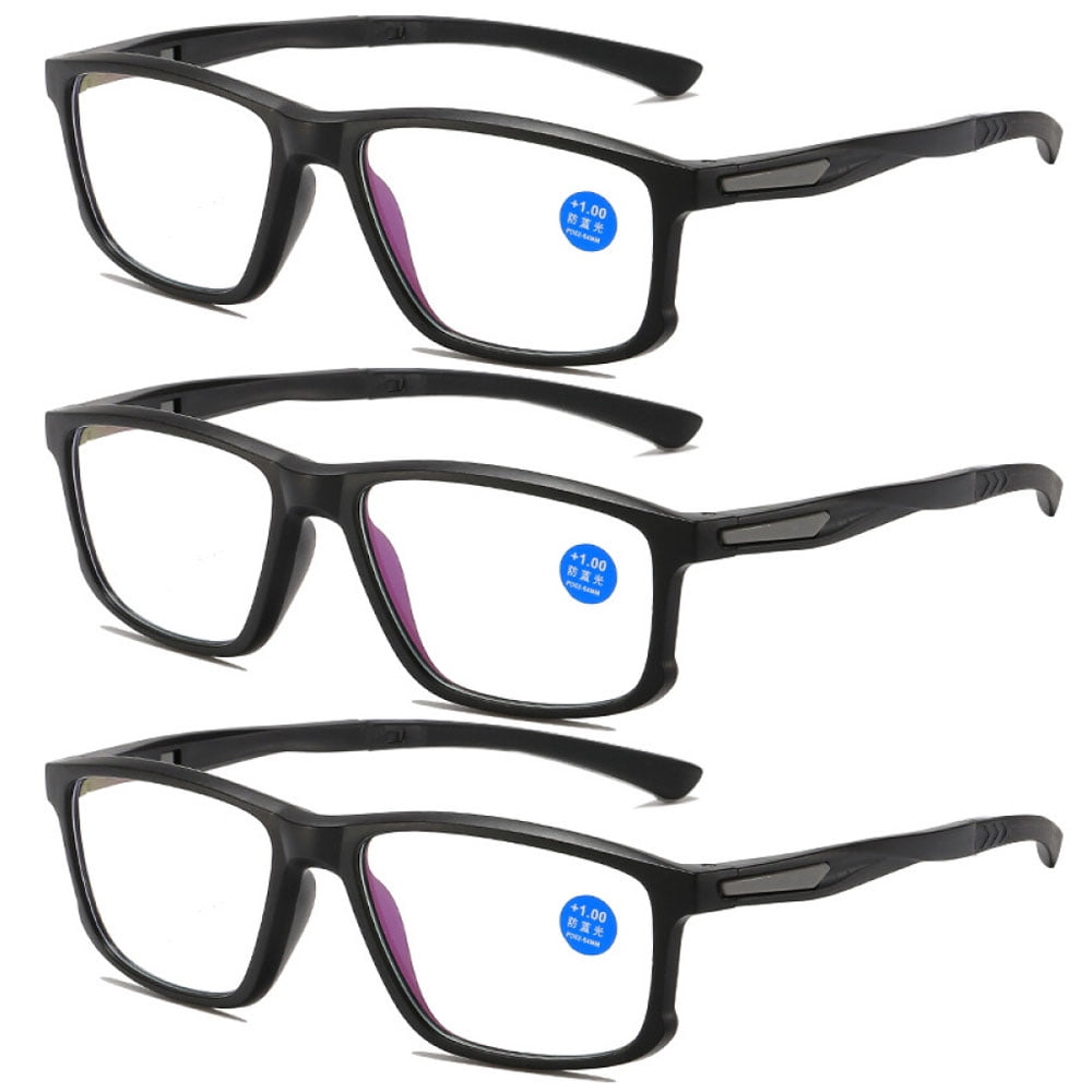 3 Pairs of Men's Blue Light Blocking Sports Black Reading Glasses 2.50 Ultra-light Two-tone Presbyopic Glasses Square Readers +2.50