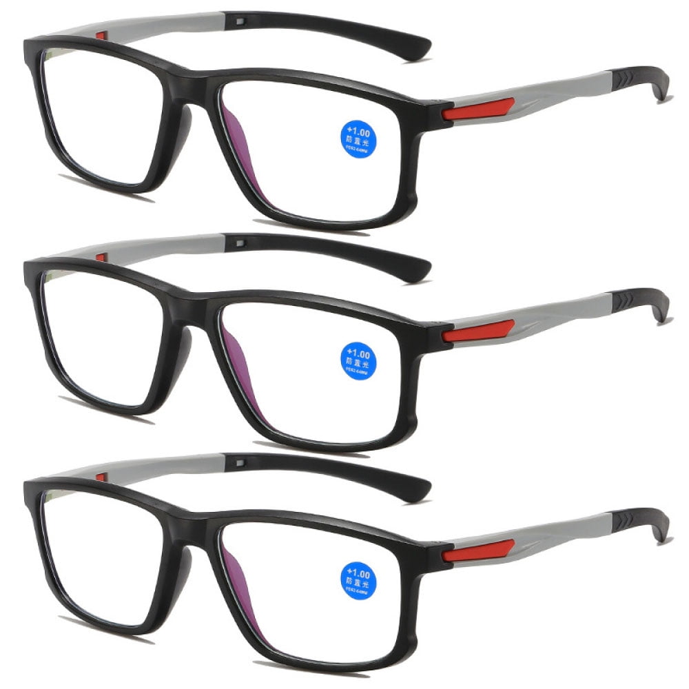 3 Pairs of Men's Blue Light Blocking Sports Grey Reading Glasses 2.50 Ultra-light Two-tone Presbyopic Glasses Square Readers +2.50