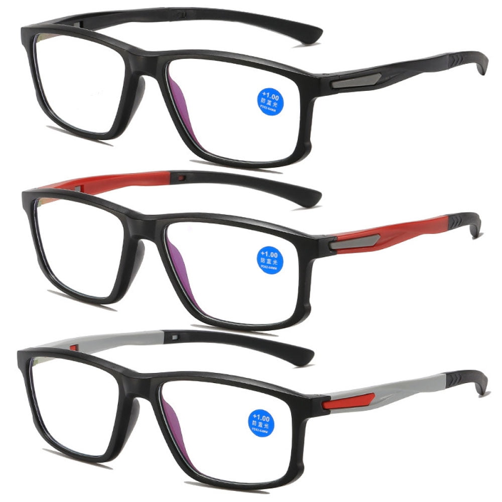 3 Pairs of Men's Blue Light Blocking Sports Reading Glasses 2.50 Ultra-light Two-tone Presbyopic Glasses Square Readers +2.50