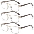 thumbnail image 1 of 3 Pairs of Mens Blue Light Blocking Classic Reading Glasses 2.5 Rectangle Metal Silver Rimmed Spring Hinges Readers +2.5, 1 of 7
