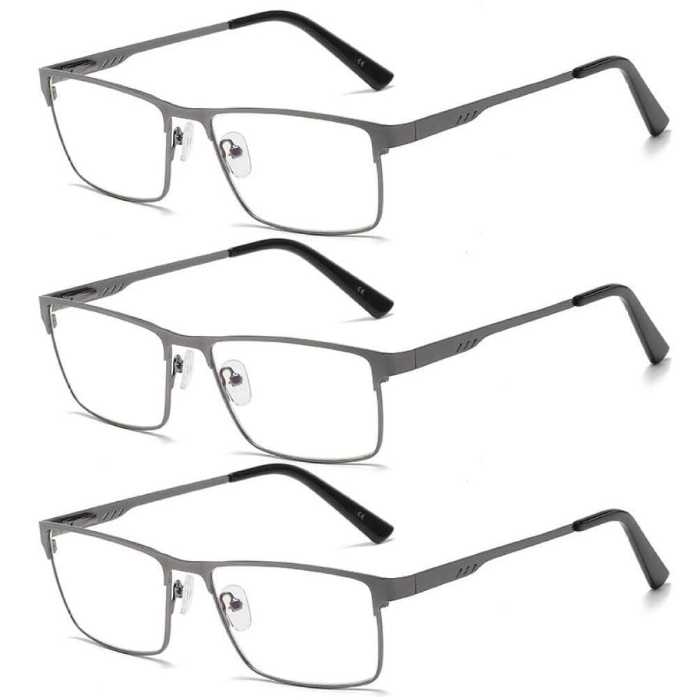 3 Pairs of Mens Classic Rectangle Reading Glasses +2.25, Metal