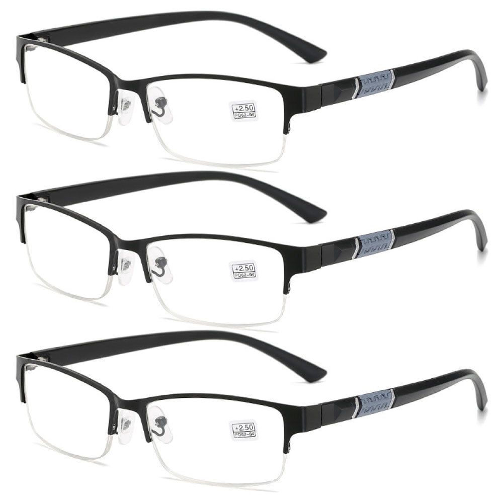 3 Pairs Of Mens Fashion Blue Light Blocking Half Rimless Reading Glasses 30 Metal Black 0307