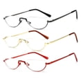 thumbnail image 1 of 3 Pairs of Mens Half Moon Spring Hinge Reading Glasses 3.00 Womens Fashion Half Round Classic Metal Readers +3.00, 1 of 6
