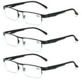 thumbnail image 1 of 3 Pairs of Mens Half Rimless Blue Light Blocking Rectangle Reading Glasses +1.5, Metal Black Spring Hinges Classic Readers 1.5, 1 of 6