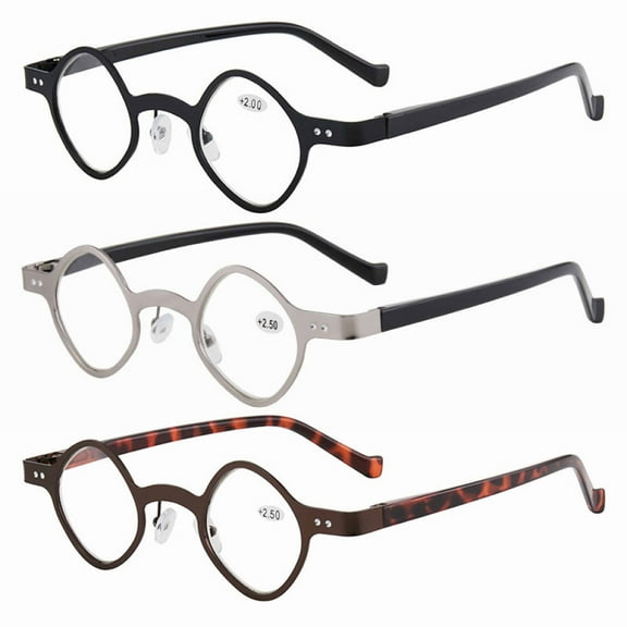 3 Pairs of Mens Personality Small Square Presbyopia Glasses, Blue Light Blocking Reading Glasses, Women Stainless Steel Readers +1.50