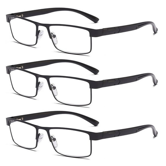 3 Pairs of Mens Rimmed Blue Light Blocking Reading Glasses +3.5, Metal Black Spring Hinges Classic Readers 3.5