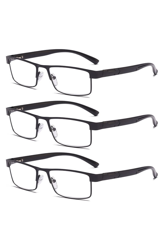 3 Pairs of Mens Rimmed Blue Light Blocking Reading Glasses +3.5, Metal Black Spring Hinges Classic Readers 3.5