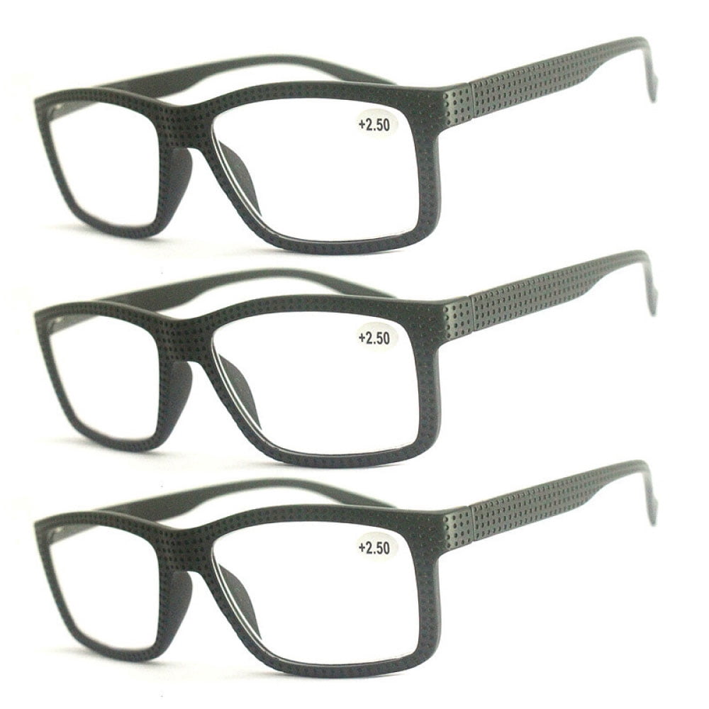 3 Pairs of Mens Thick Rectangular Black Reading Glasses 1.5 Anti-blue Light Readers Women Plastic Spring Hinge Presbyopic Glasses +1.50