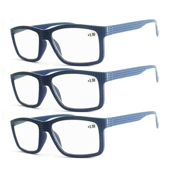 3 Pairs of Mens Thick Rectangular Blue Reading Glasses 3.5 Anti-blue Light Readers Women Plastic Spring Hinge Presbyopic Glasses +3.50