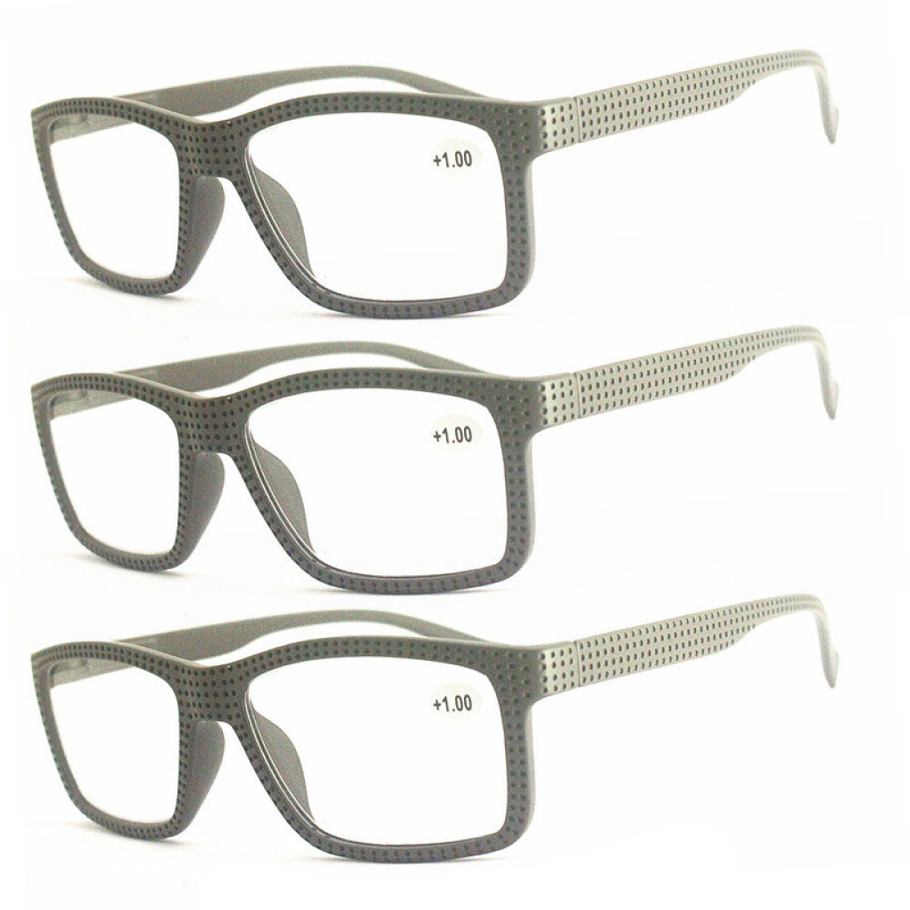 3 Pairs of Mens Thick Rectangular Gray Reading Glasses 2.0 Anti-blue Light Readers Women Plastic Spring Hinge Presbyopic Glasses +2.00