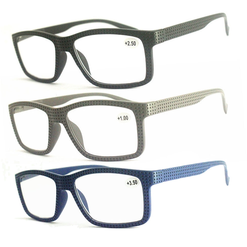 3 Pairs of Mens Thick Rectangular Reading Glasses 2.5 Anti-blue Light Readers Women Plastic Spring Hinge Presbyopic Glasses +2.50