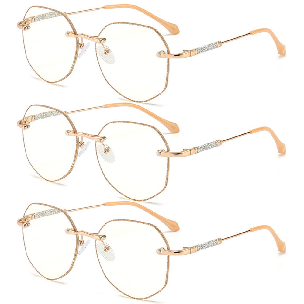 3 Pairs of New Frameless Trimmed Anti-blue light Gold Polygon Reading Glasses for Women Trendy Metal Rimless Readers +1.00