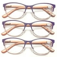 thumbnail image 1 of 3 Pairs of New Trendy Women's Purple Cat Eye Reading Glasses 2.50, Classic HD Fashion Metal Spring Hinge Readers +2.50, 1 of 5