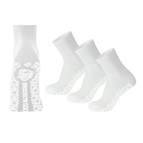 3 Pairs of Non-Skid Diabetic Cotton Quarter Socks with Non Binding Top (White, Sock Size 10-13)