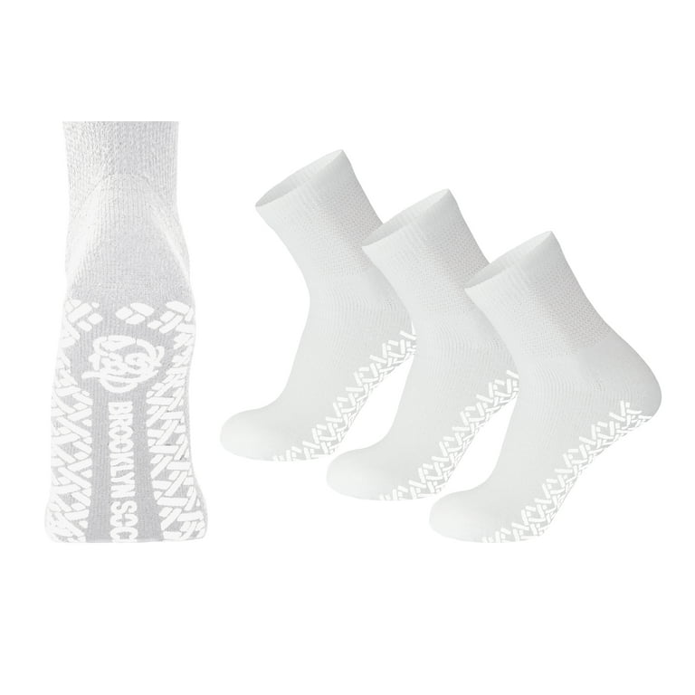 3 Pairs of Non Skid Diabetic Cotton Quarter Socks with Non Binding Top White Sock Size 10 13