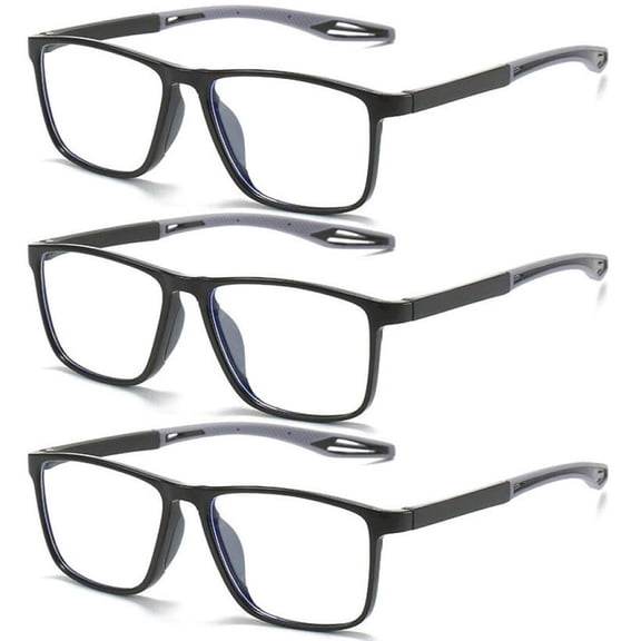 3 Pairs of Oversized Sports Reading Glasses Flexible Square Readers for Women and Men, Black Personalized Lightweight Presbyopic Glasses HD +3.00