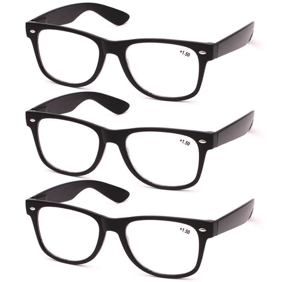 3 Pairs of Oversized Square Classic Black Reading Glasses +2.50 Spring Hinge Ultralight Plastic Readers 2.50