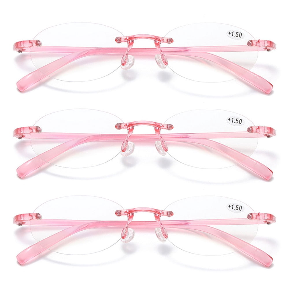 3 Pairs of Pink Frameless TR90 Anti-blue light Reading Glasses 3.00 for Women Rimless Presbyopic Glasses Lightweight Over Readers +3.0