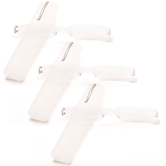 3 Pairs of Portable Small Rectangle White Reading Glasses 3.00 With Pen Holder for Women and Men, Plastic Light Weight Readers +3.00