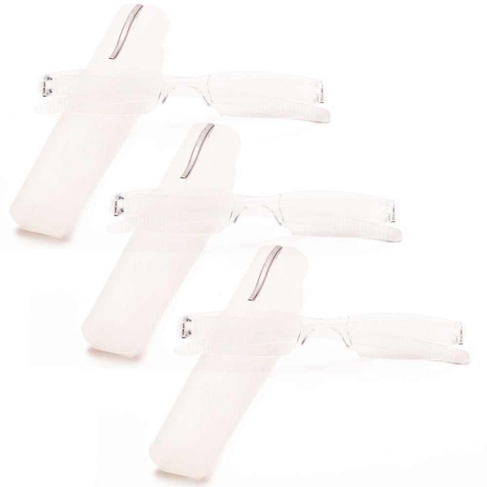 3 Pairs of Portable Small Rectangle White Reading Glasses 3.50 With Pen Holder for Women and Men, Plastic Light Weight Readers +3.50