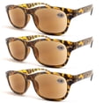thumbnail image 1 of 3 Pairs of Rectangle Tinted Brown Sunglasses Reading Glasses for Men and Women, Tortoiseshell Presbyopic Glasses Readers +2.00 UV, 1 of 5