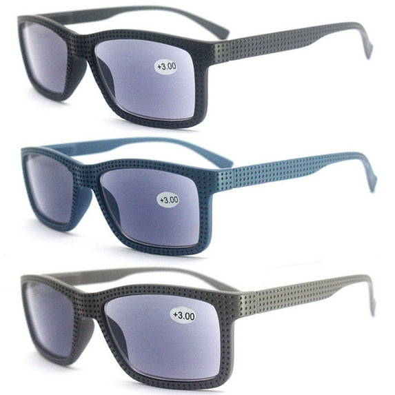 3 Pairs of Rectangular Reading Glasses Spring Hinge Readers Gradient Gray for men and women Plastic Business Sunglasses UV Presbyopic Glasses +3.50