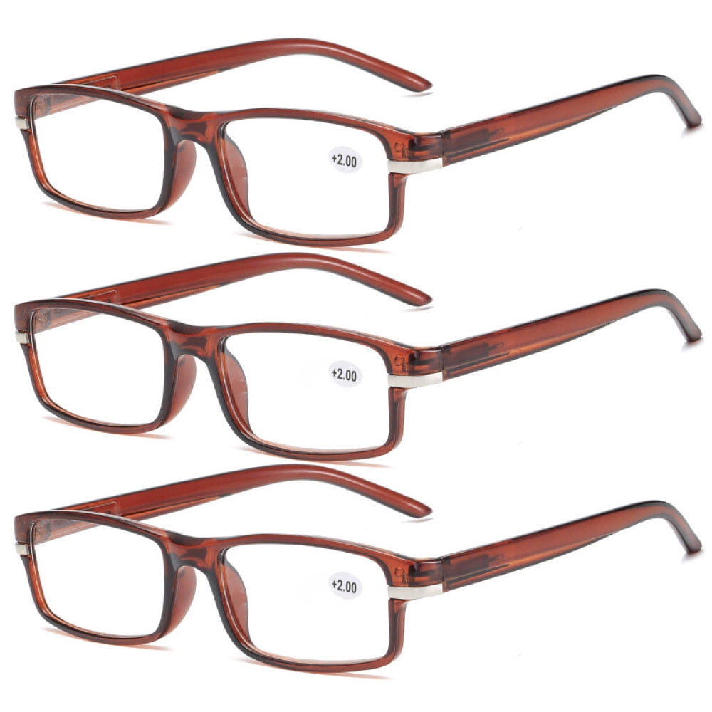 3 Pairs of Retro Lightweight Presbyopic Glasses +3.50, Spring Hinge Rectangular Brown Reading Glasses 3.50 for men and women