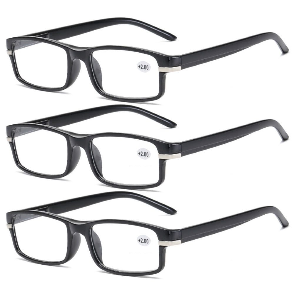 3 Pairs of Retro Lightweight Presbyopic Glasses +4.00, Spring Hinge Rectangular Black Reading Glasses 4.00 for men and women