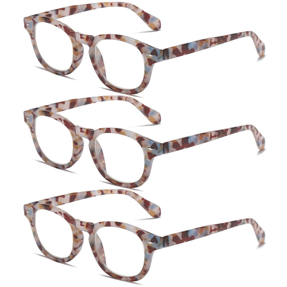 3 Pairs of Square Blue Light Blocking Reading Glasses, Trendy Classic Brown Spring Hinge Readers +3.50 for Women and Men
