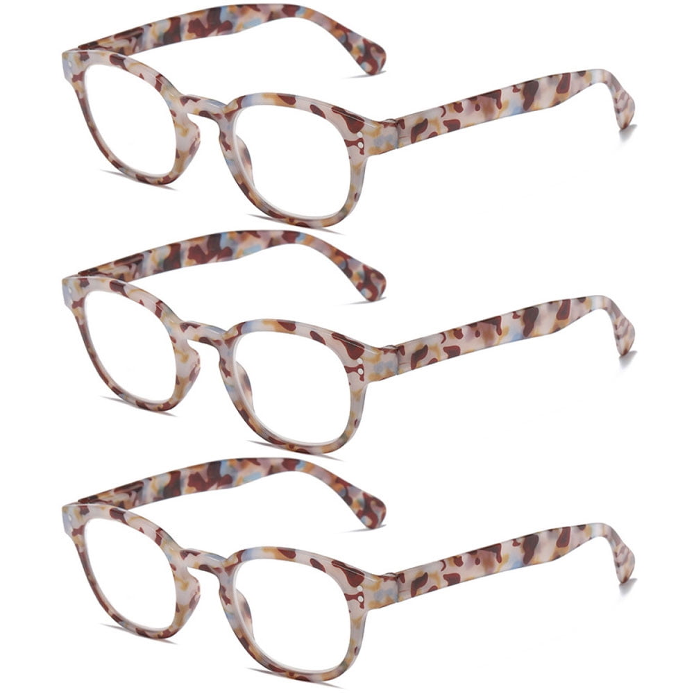 3 Pairs of Square Blue Light Blocking Reading Glasses, Trendy Classic Brown Tortoiseshell Spring Hinge Readers +3.00 for Women and Men