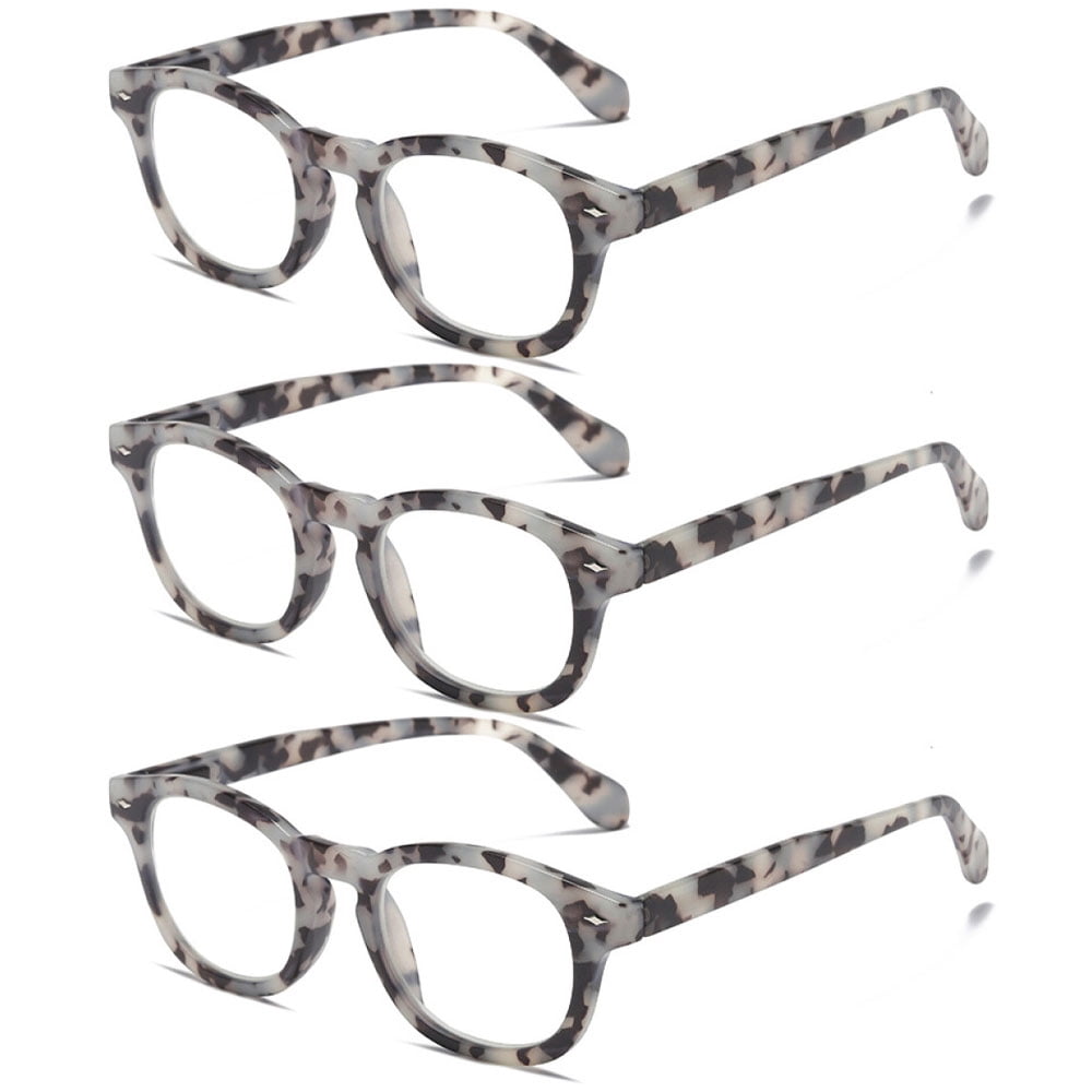 3 Pairs of Square Blue Light Blocking Reading Glasses, Trendy Classic Gray Spring Hinge Readers +1.00 for Women and Men