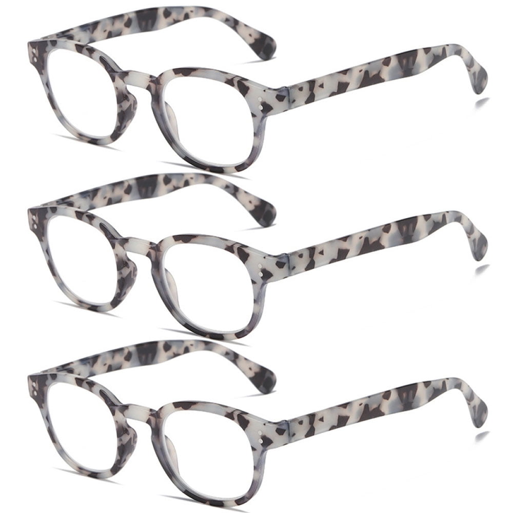 3 Pairs of Square Blue Light Blocking Reading Glasses, Trendy Classic Gray Tortoiseshell Spring Hinge Readers +1.00 for Women and Men