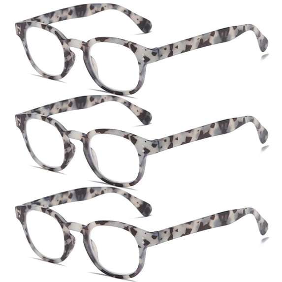 3 Pairs of Square Blue Light Blocking Reading Glasses, Trendy Classic Gray Tortoiseshell Spring Hinge Readers +3.50 for Women and Men