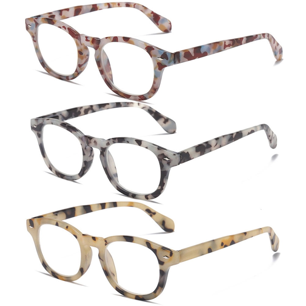3 Pairs of Square Blue Light Blocking Reading Glasses, Trendy Classic Spring Hinge Readers +1.50 for Women and Men