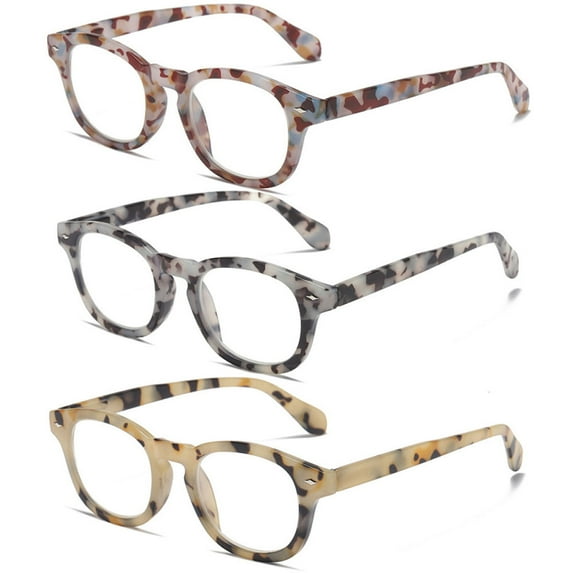 3 Pairs of Square Blue Light Blocking Reading Glasses, Trendy Classic Spring Hinge Readers +2.00 for Women and Men