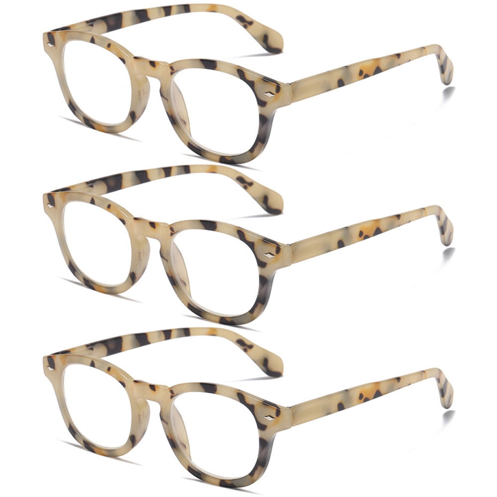 3 Pairs of Square Blue Light Blocking Reading Glasses, Trendy Classic Yellow Spring Hinge Readers +3.00 for Women and Men