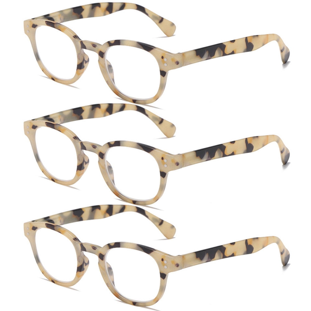 3 Pairs of Square Blue Light Blocking Reading Glasses, Trendy Classic Yellow Tortoiseshell Spring Hinge Readers +4.00 for Women and Men