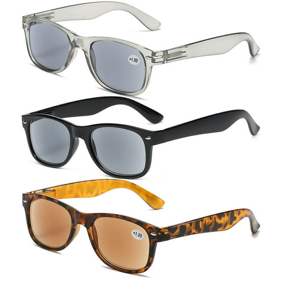 3 Pairs of Square Classic Tinted Reading Glasses, Retro UV380 Sunglasses foe Men and Women Spring Hinge Plastic Readers +1.00
